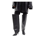 PU Pointed Toe Knee Length Slip On Boots